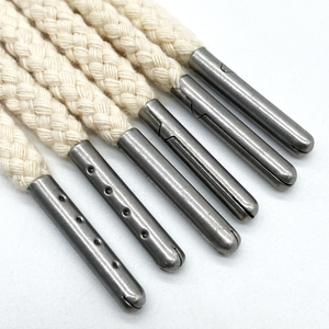 High Quality 5MM <strong>Thick</strong> Hoodie <strong>String</strong> 100% <strong>Cotton</strong> Drawcord Braid Rope Drawstring Cord with Metal Tips Shoe Laces - Product Image 1