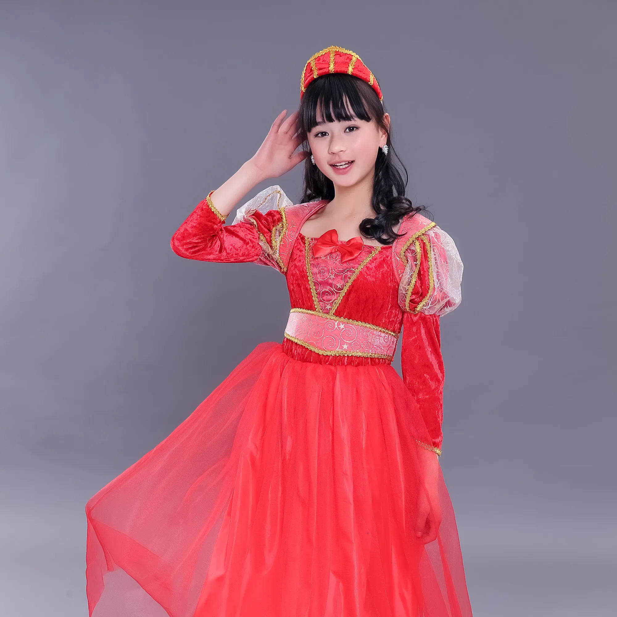 Karnaval kız kostüm kırmızı elbise cadılar bayramı prenses tarzı Aladdin uzun elbise-HSG17267