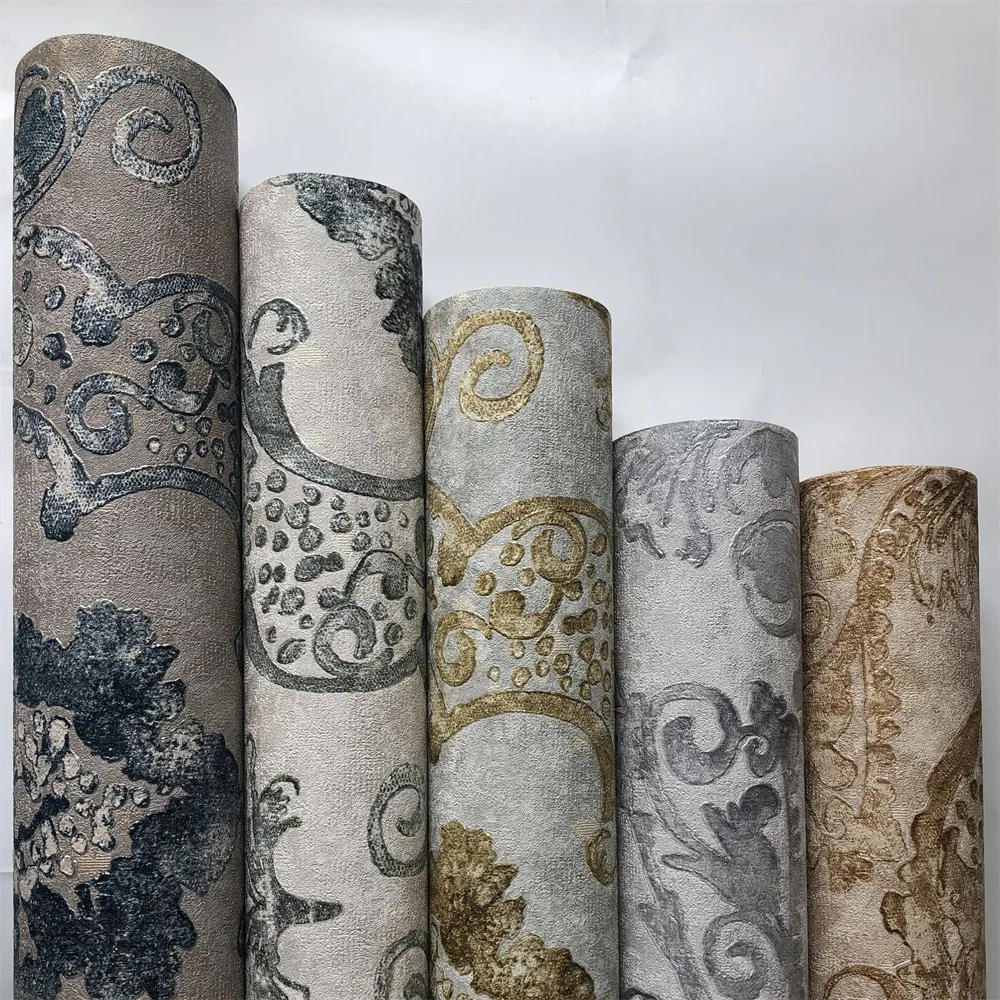 Non-woven Modern3D Embossed Damask Wallpaper Wall Paper for Home Bedroom Kitchen Countertop Walls