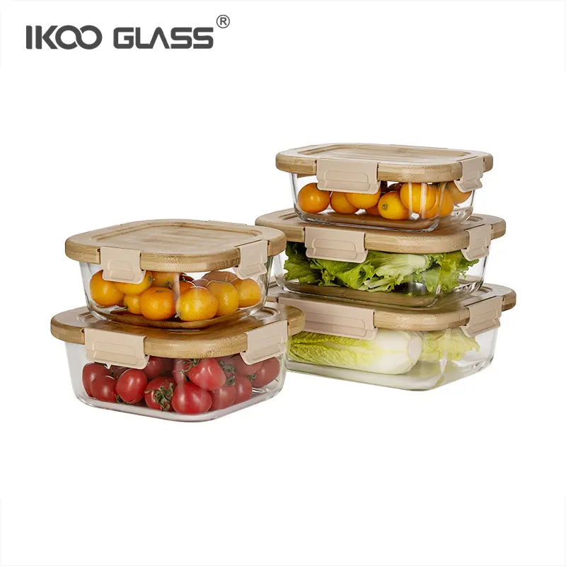 IKOO modern design airtight glass food storage container with bamboo lid