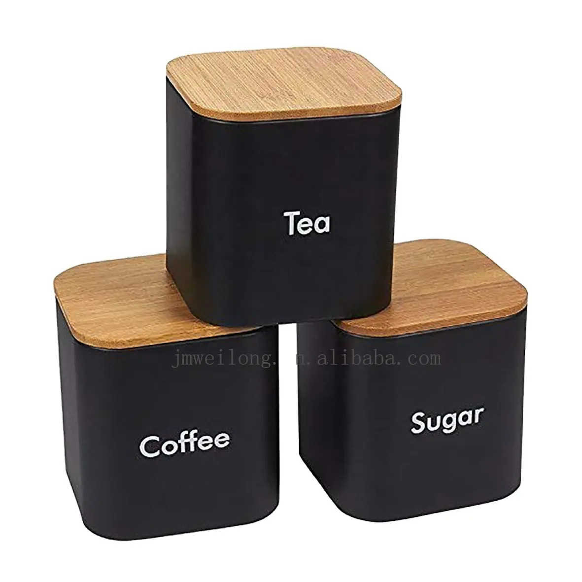 대나무 뚜껑을 가진 음식 저장 단지, 부엌 조직자 커피 설탕 차 양철통