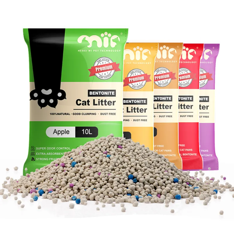 Fournisseurs de litière pour chat en bentonite Eco Clean OEM / ODM Litière de sable pour chat agglomérante et sans poussière au parfum de pomme