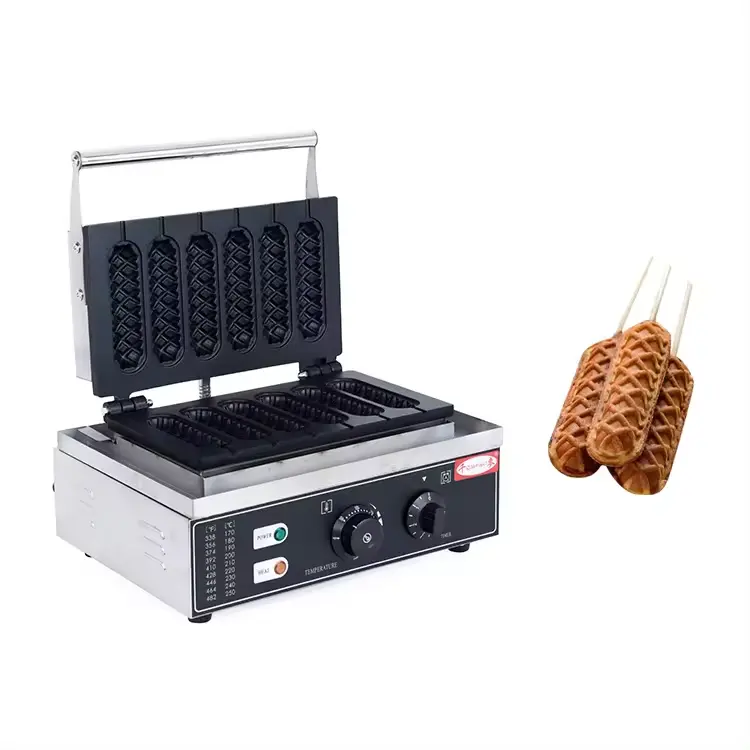 Özel elektrikli yapışmaz hong kong aperatif hot dog şekil waffle makinesi makinesi için ticari