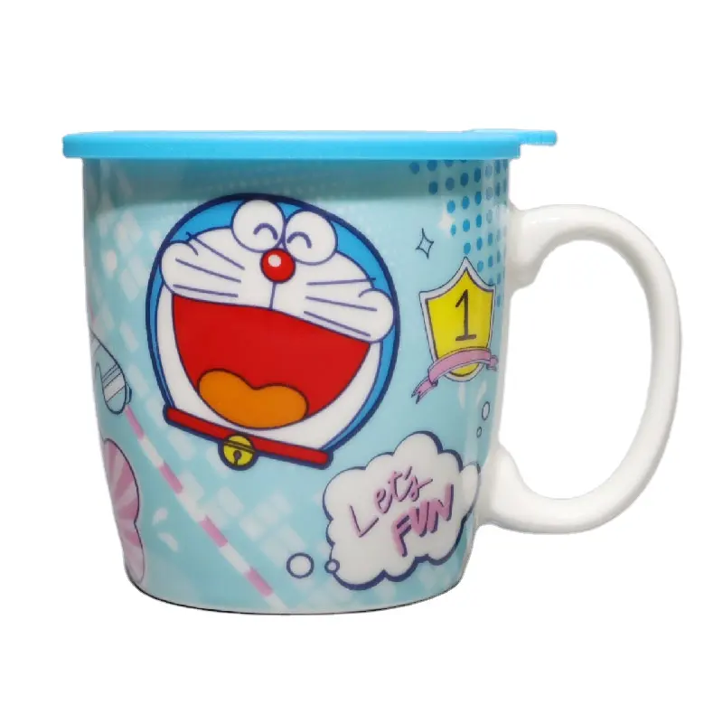 Personalizzato Del Fumetto di Doraemon di Ceramica Cute Tazze Con Coperchio In Plastica Bianco carino tazze di caffè di ceramica per tazza di tè per bere