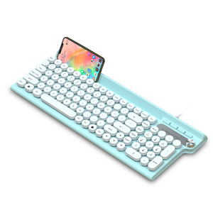 Teclado y ratón para ordenador de escritorio, combo de teclas redondas, estilo Retro Punk, máquina de escribir silenciosa, con cable USB, para PC y portátil - Product Image 1