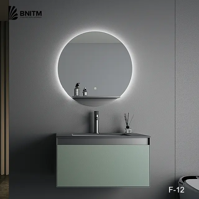 BNITM Armário de banheiro redondo barato por atacado com iluminação em aço inoxidável personalizado Espelho emoldurado