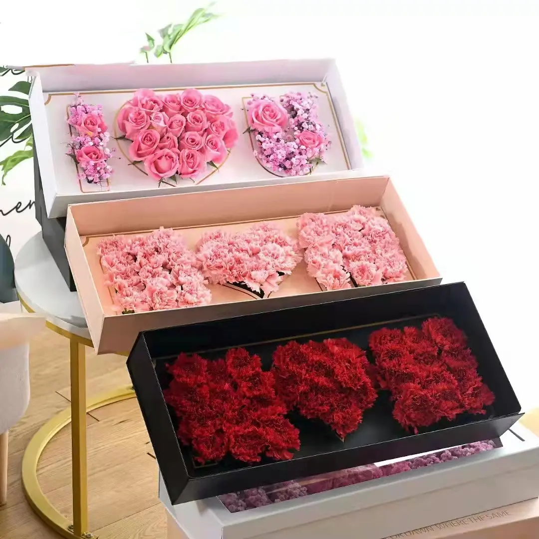 Bonudy-caja rectangular de rosas para regalar, arreglo de flores, te quiero, caja de flores para mamá, embalaje para Rosas para el día de la madre