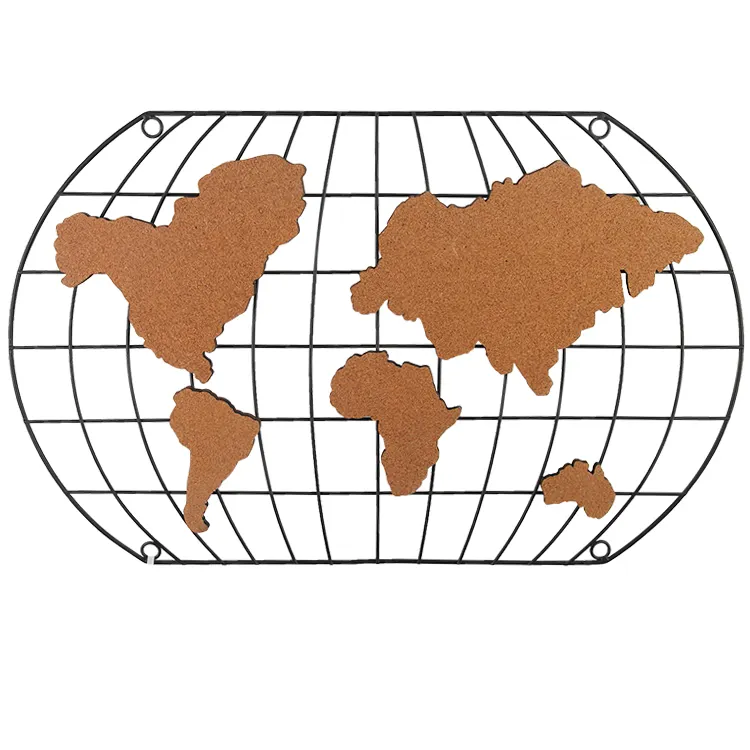 世界地図コルクメッセージボード金属壁ボードピン付き