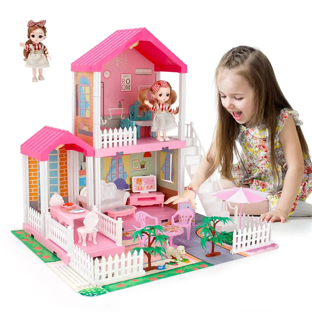 WANHUA nova boneca casas brinquedo madeira grande casa boneca conjunto para meninas cozinha brinquedos
