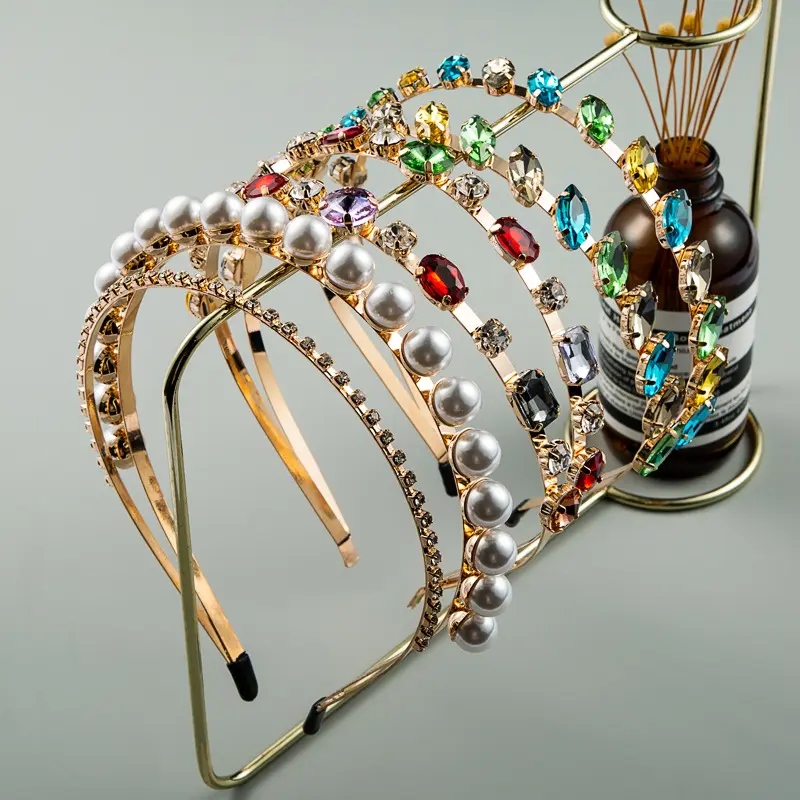 Diadema con diseño de hada para el pelo, diadema sencilla de alta calidad con cabeza de perlas, tocado de doble capa con diamantes de imitación de color a la moda, versión coreana