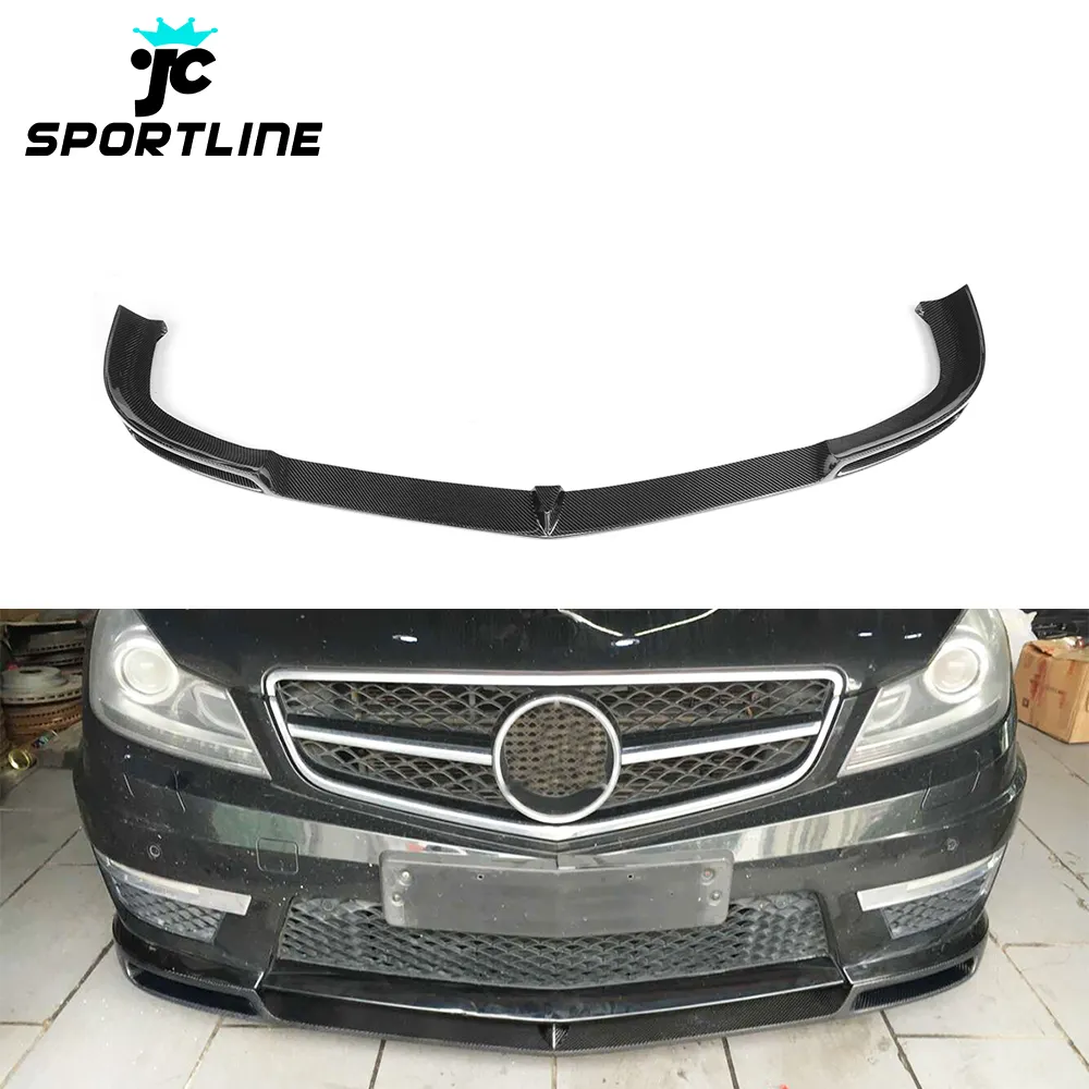 Aileron de pare-chocs avant en fibre de carbone W204 pour Mercedes Benz C63 AMG 12-15