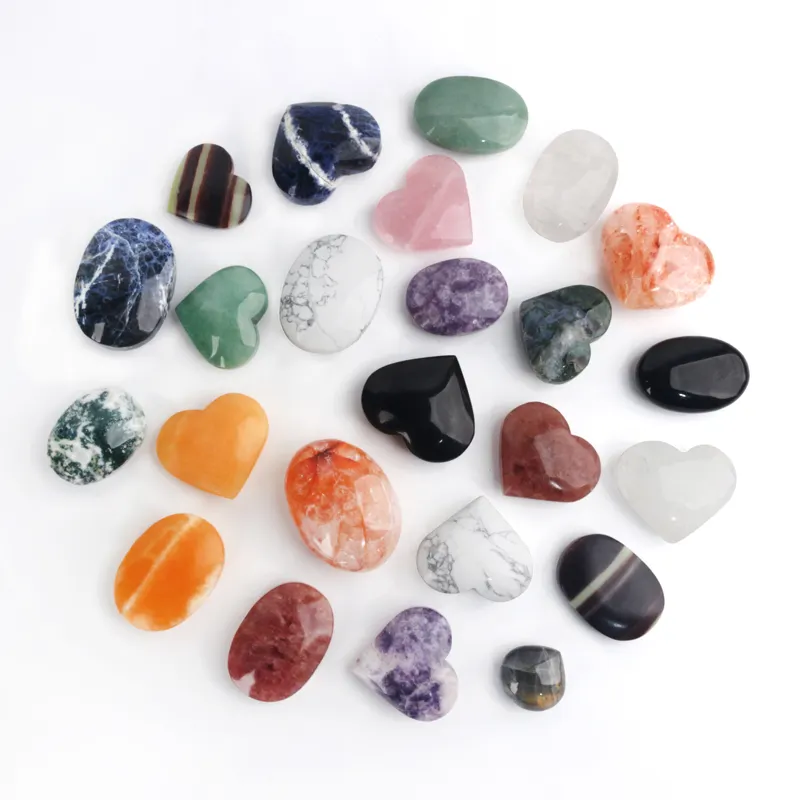 Piedra de cristal Natural para terapia de ansiedad y estrés, piedras preciosas para bolsillo, artesanías en forma de corazón