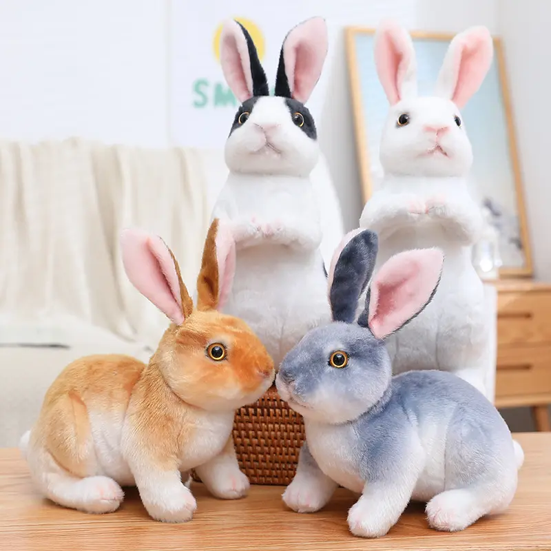 Peluche de lapin de Pâques en fourrure douce et réaliste, modèle idéal pour la décoration de la maison, 20cm