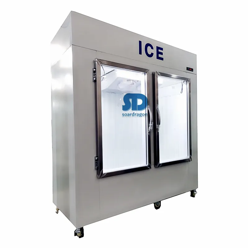 Soardragon 실내 유리 도어 봉지 얼음 보관함 포장 얼음 상인 큐브 얼음 냉동고 빈 팬 냉각 시스템