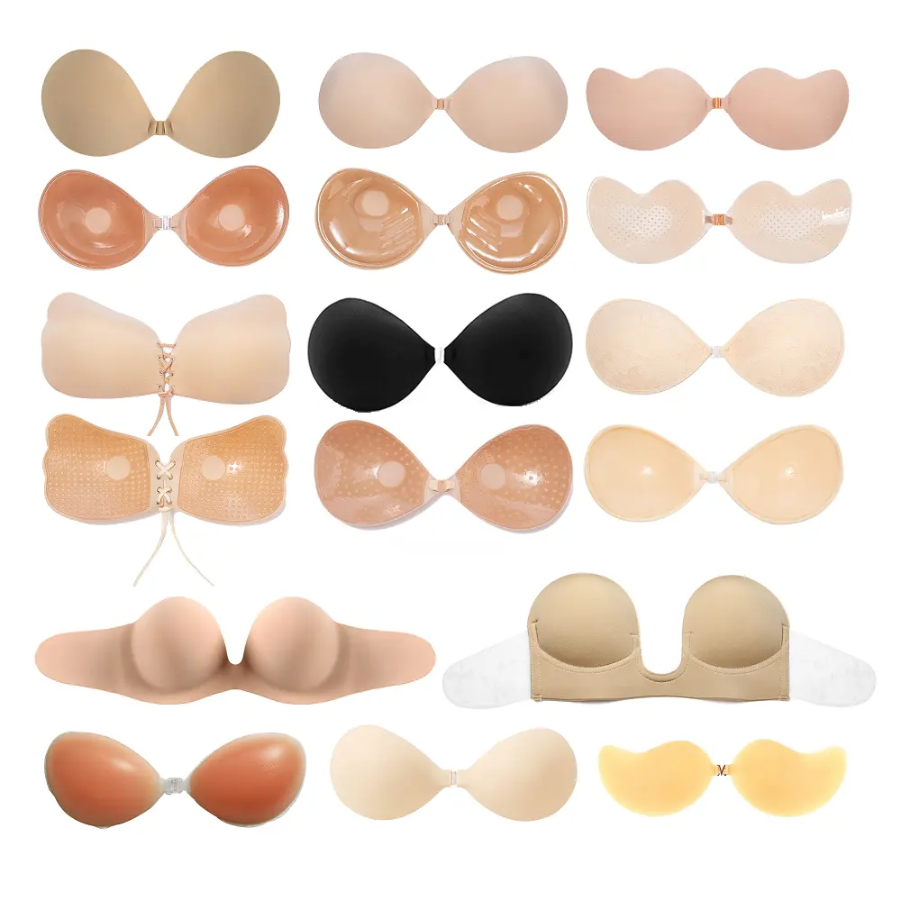 Womens Reusable Magic Strapless Self Adhesive Bra Silicone Stick Bras And Nipple Covers