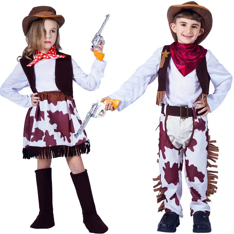 Bambini simpatici costumi da cowboy occidentali ragazza denim gonne ragazzi stage performance vestiti cosplay