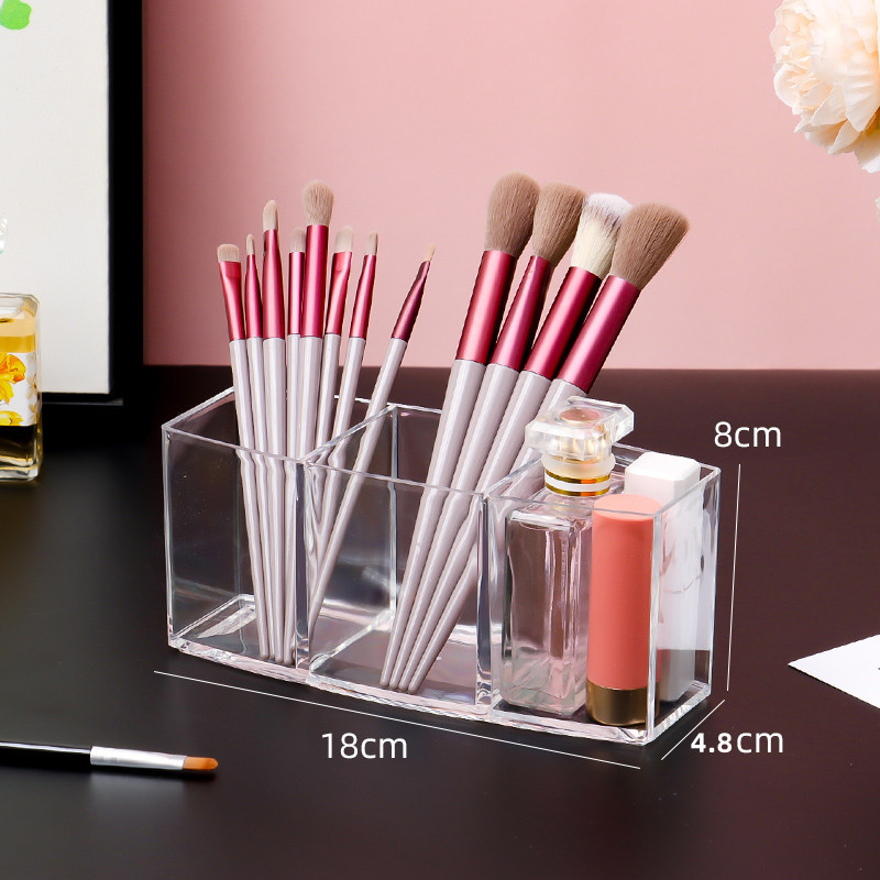 (Oval) Three-compartment transparent pen holder