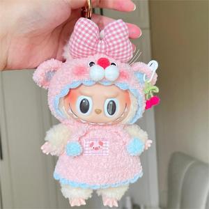 Labubu 3代马卡龙乙烯基面布公仔17厘米手工毛绒聚氯乙烯迷你玩具装饰心形多变衣服