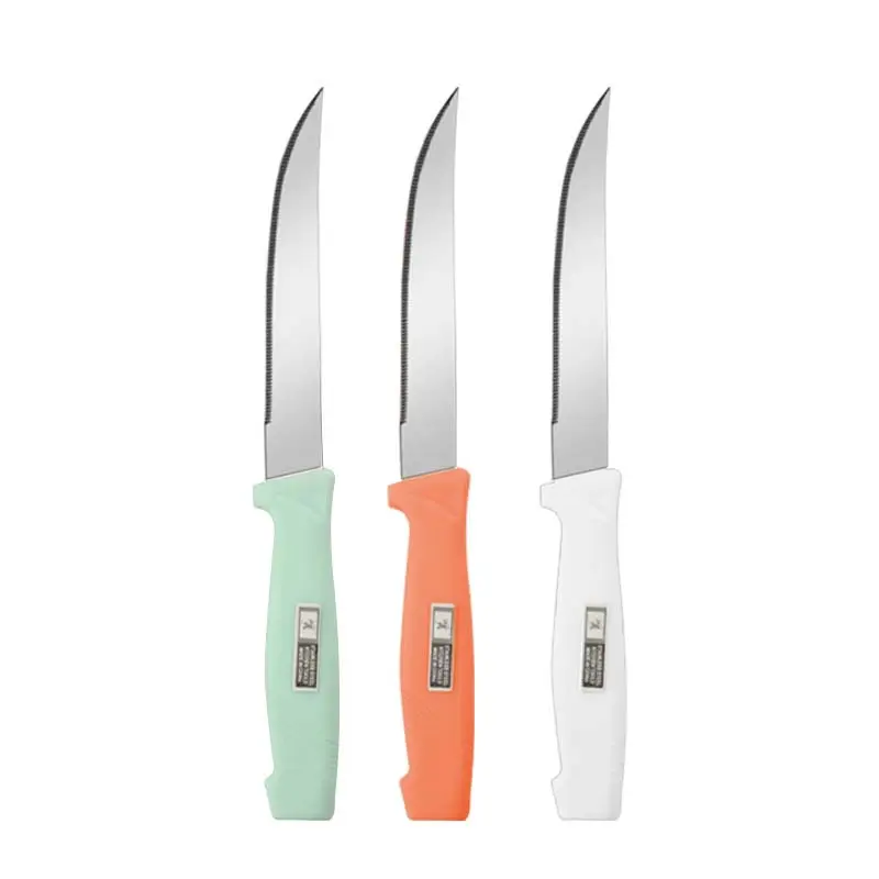 Yeni varış 3 parça tırtıklı biftek bıçağı seti mutfak bıçağı mutfak gereçleri toptan plastik saplı paslanmaz çelik bıçaklar