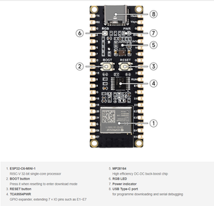 Microcontrollore ESP32-C6 Waveshare, scheda di sviluppo WiFi 6, processore Single-core da 160MHz, modulo ESP32-C6-MINI-1 - Product Image 5