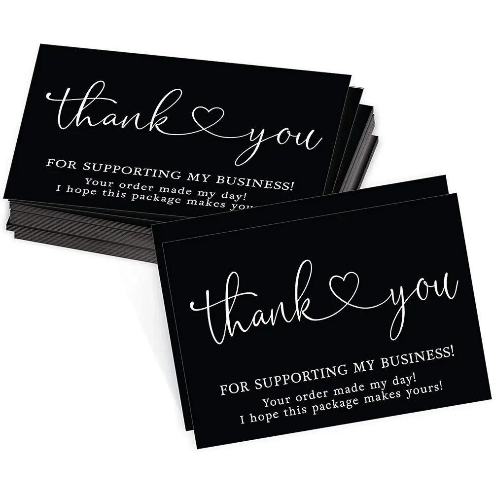 Biglietti di ringraziamento neri opachi con logo personalizzato per biglietti di auguri per piccole imprese