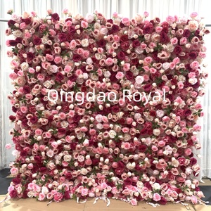 <strong>K</strong>-a91 Factory Designs Customize Artificial Silk Pink Rose <strong>Flower</strong> Wall Panel Cloth Fabric Backdrop for Wedding Wall Decoration - Product Image 1