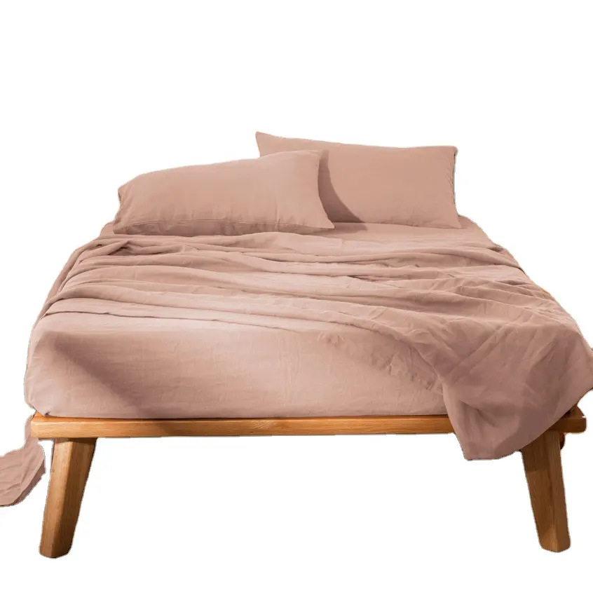 Set lenzuolo di lino lavato 100%-Queen Size-naturale francia lino lino 4 pezzi Set di biancheria da letto traspirante