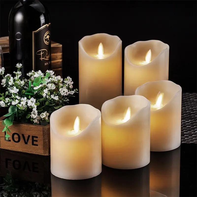 Hotsale Set lilin cair putih hangat, 9 buah Set Lilin tanpa api dan Led dengan Remote Control