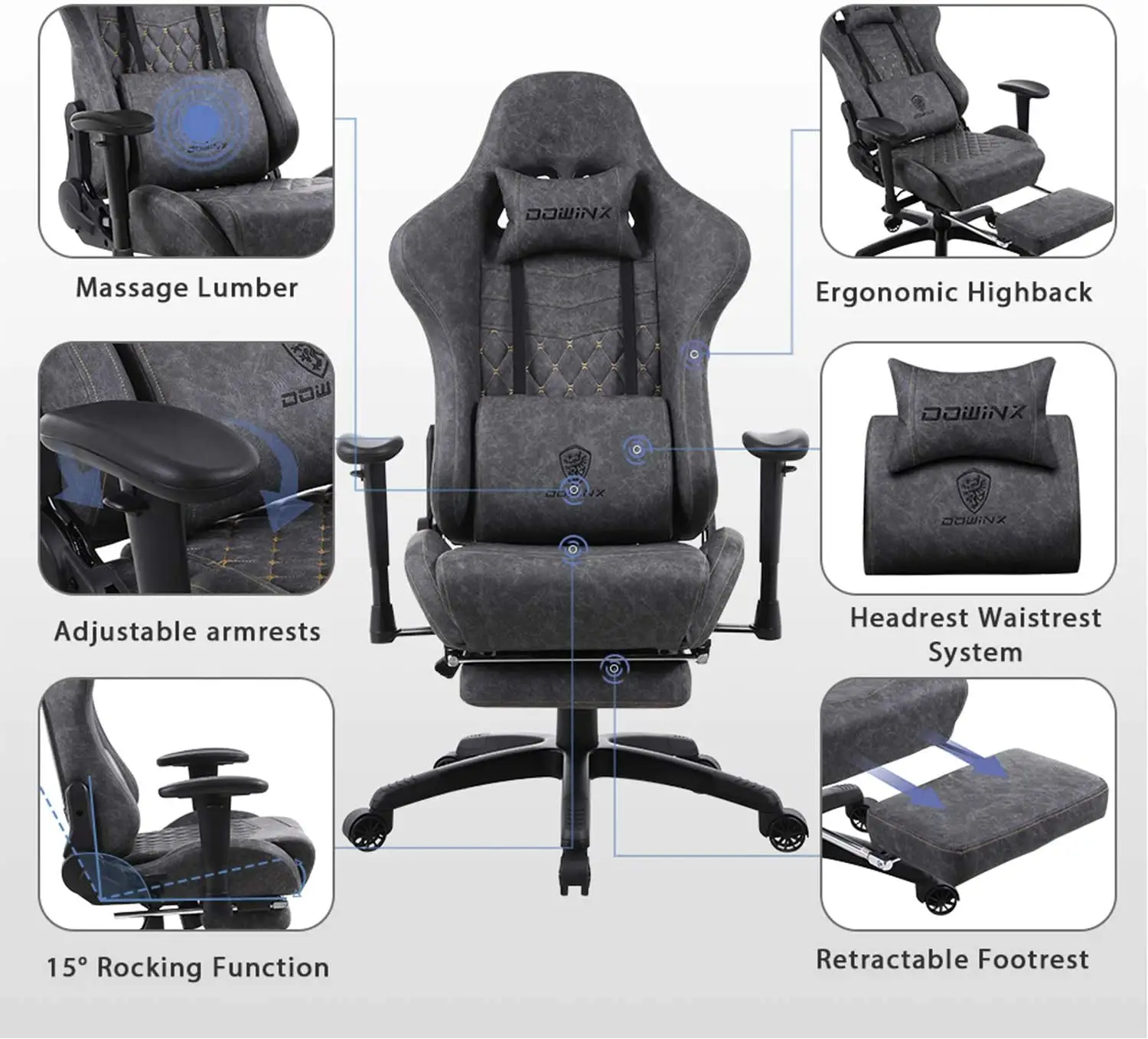 מכירה לוהטת Dowinx ארגונומי מותאם אישית לוגו מירוץ כיסא משרד ריהוט 180 תואר הטוב ביותר משחקי כיסא עבור סילה גיימר