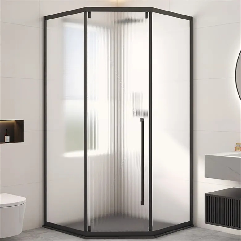Y-TOP 2024 Cabine de chuveiro com dobradiça preta, chuveiro de vidro para banheiro, cabine de chuveiro fechada