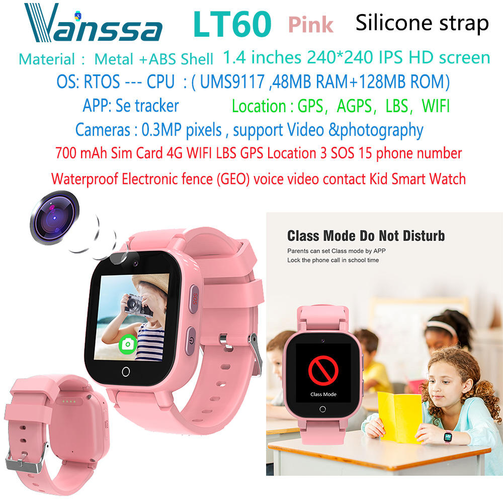 Pink LT60-4g-gps-sos-kid-smart-watch