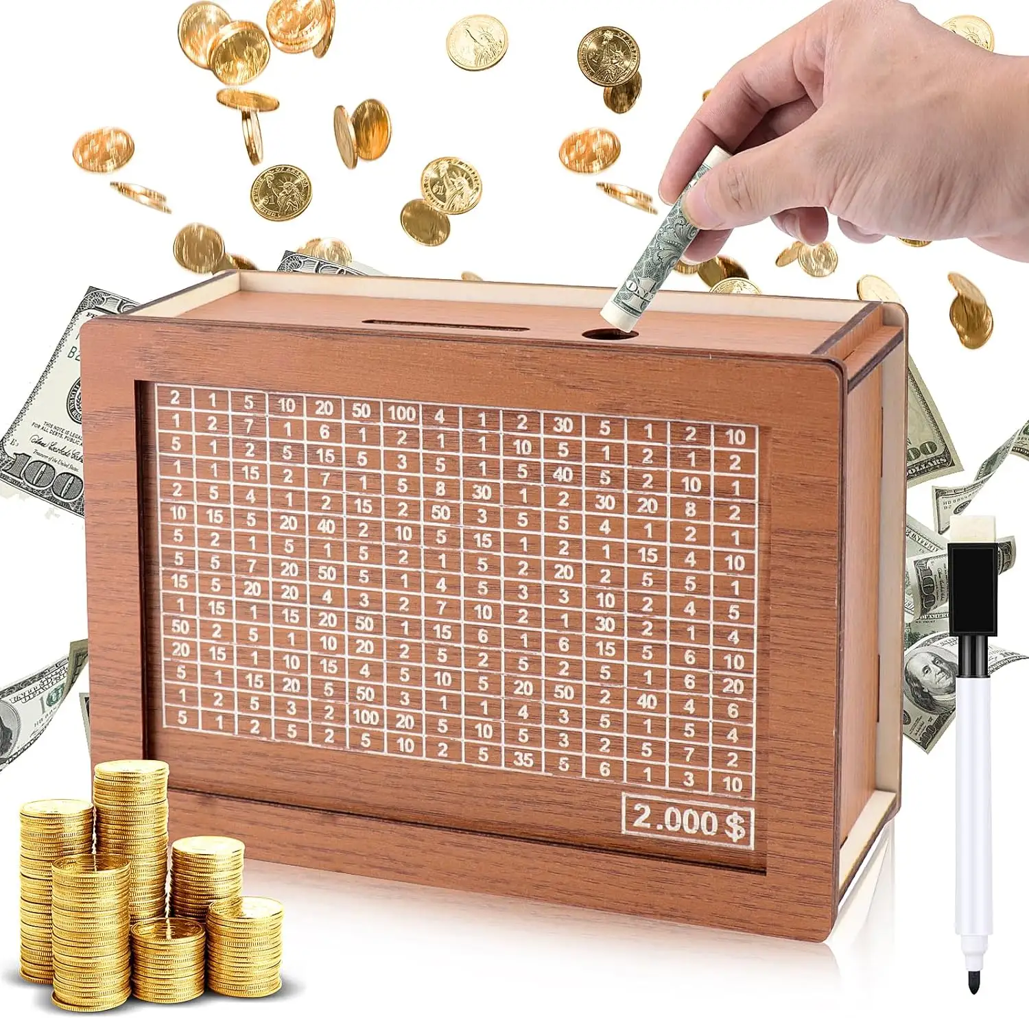 Caja de dinero de madera con mostrador de escritorio hucha regalo para niños artesanías de madera