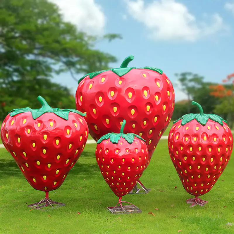 Chaud simulé fraise décoration extérieure FRP fruits Sculpture jardin paysage ferme cueillette jardin décoration