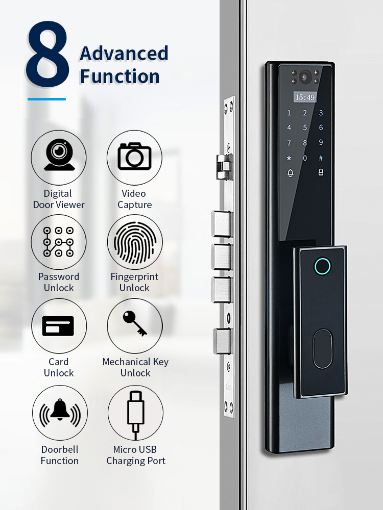 New Design Smart Door Lock 2021 Surveillance Camera  Home Security Fully Automatic Finger print Door Lock