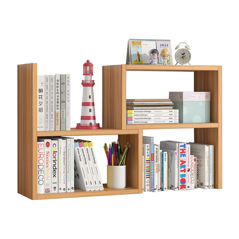 Estantería de escritorio elástica moderna personalizada, estantería de almacenamiento de archivos de escritorio para dormitorio, estantería de madera