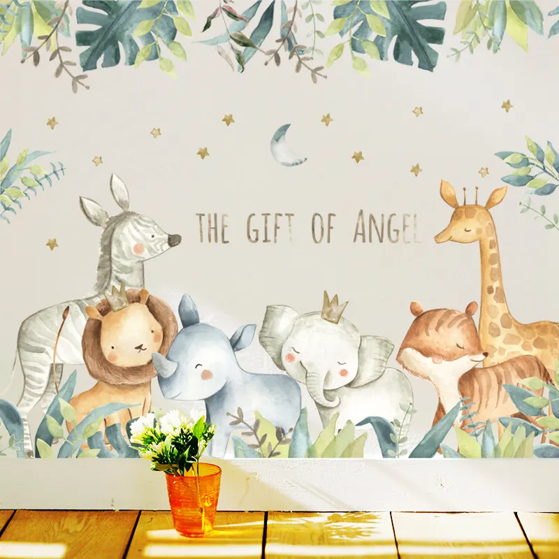 Artoon-Adhesivo de pared con forma de elefante para decoración del hogar, calcomanía de hoja de rinoceronte Ion Z para guardería y habitación de los niños