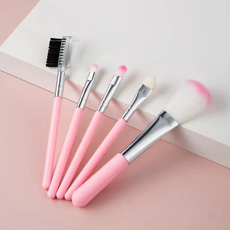 Juego de Mini brochas de maquillaje, herramienta cosmética para sombra de ojos, base de colorete, belleza de viaje, 5 uds.