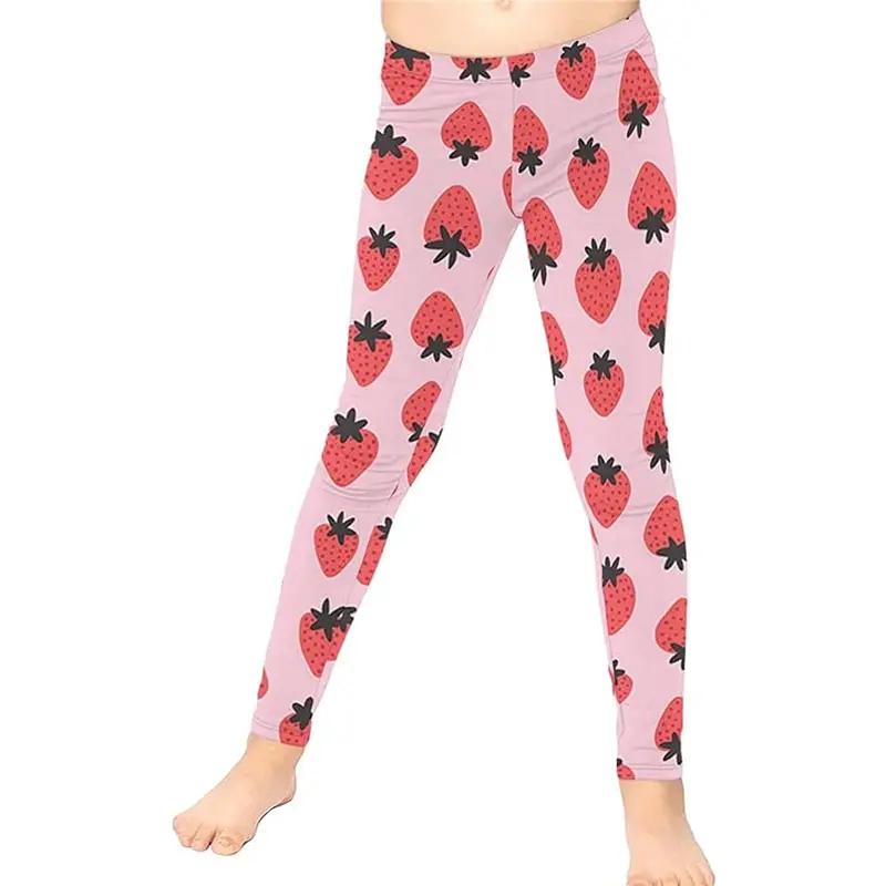 Leggings personnalisés à motif de fraises pour enfants Leggings texturés extensibles Vente en gros de pantalons de yoga à la mode avec personnalité