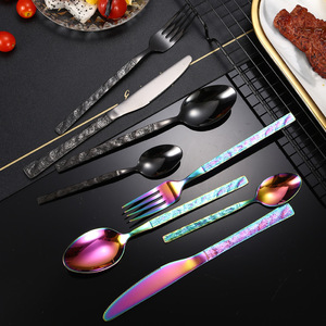 High-end Wedding Gold Cutlery Set Stainless Steel Hammer <strong>Pattern</strong> Handle Knife <strong>Fork</strong> <strong>Spoon</strong> Silverware Flatware Set - Product Image 3