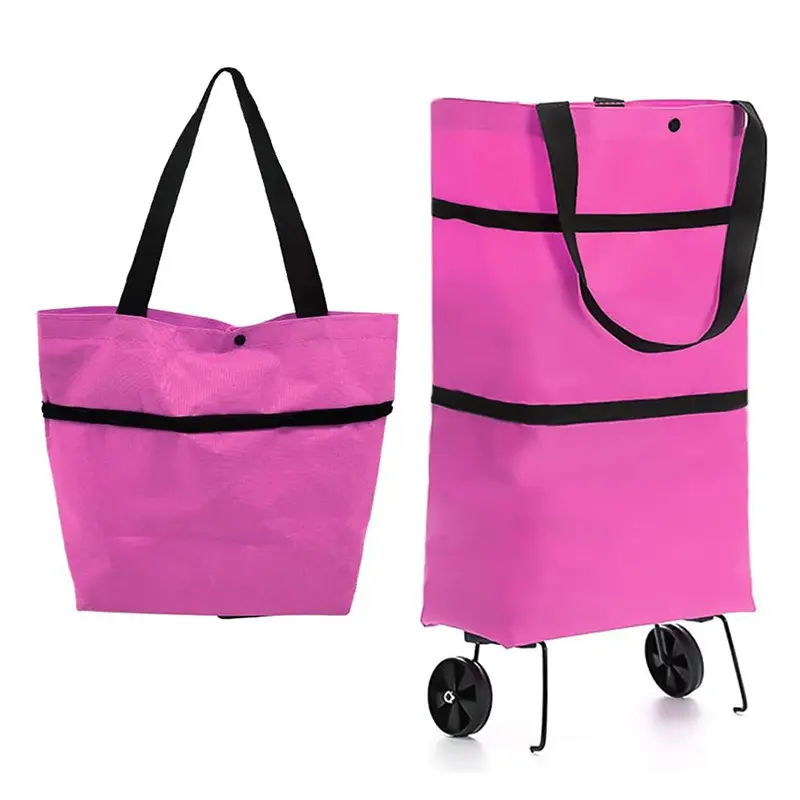 Custom Folding Shopping With Wheels Nylon Polyester Foldable Shopper Trolley Bags For Supermarket