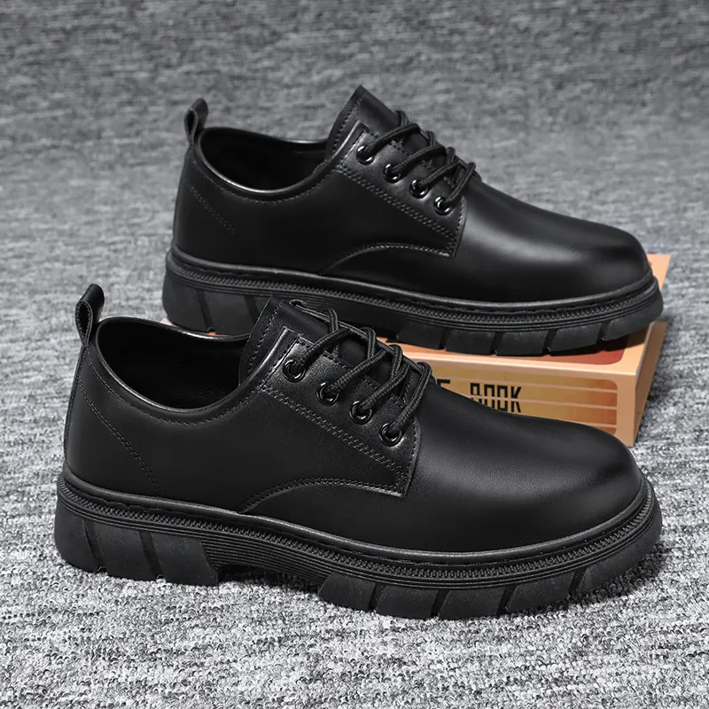 Hot Selling Black Platform Trend Non-slip Waterproof Tide Leather Shoes Business Dress Men's Shoes