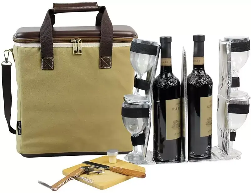 Özel çıkarılabilir bölücüler 3 şişe şarap taşıyıcı Tote İzoleli piknik şarap tutucu noel yastıklı taşınabilir yeniden kullanılabilir soğutucu çanta