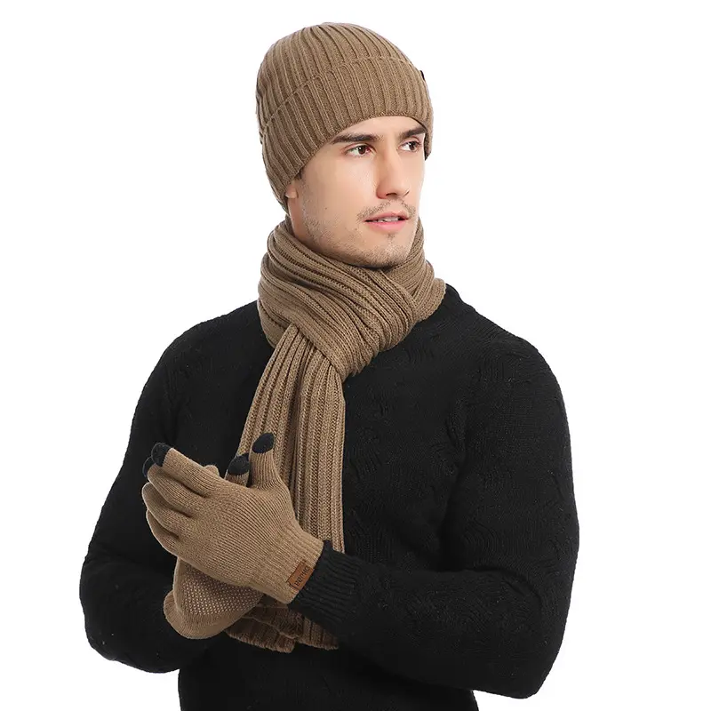 冬のニット帽手袋スカーフウール暖かいユニセックスブランド冬の帽子と手袋のセット