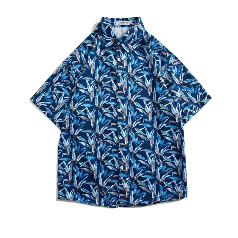 Camisa havaiana masculina de manga curta, estampada, estilo nacional, casual, solta, verão 2022