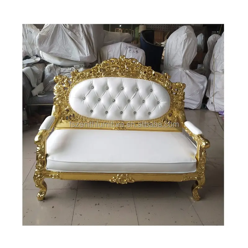 Chaise de mariage de roi et de reine à dossier haut de luxe bon marché, chaises de trône en or pour la fête
