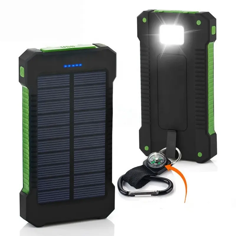 Fabrik Hohe Kapazität Solar Ladegerät 20000mAh mit Kompass Starke Camping Licht Im Freien Wasserdichte 20000mAh Solar Power Bank