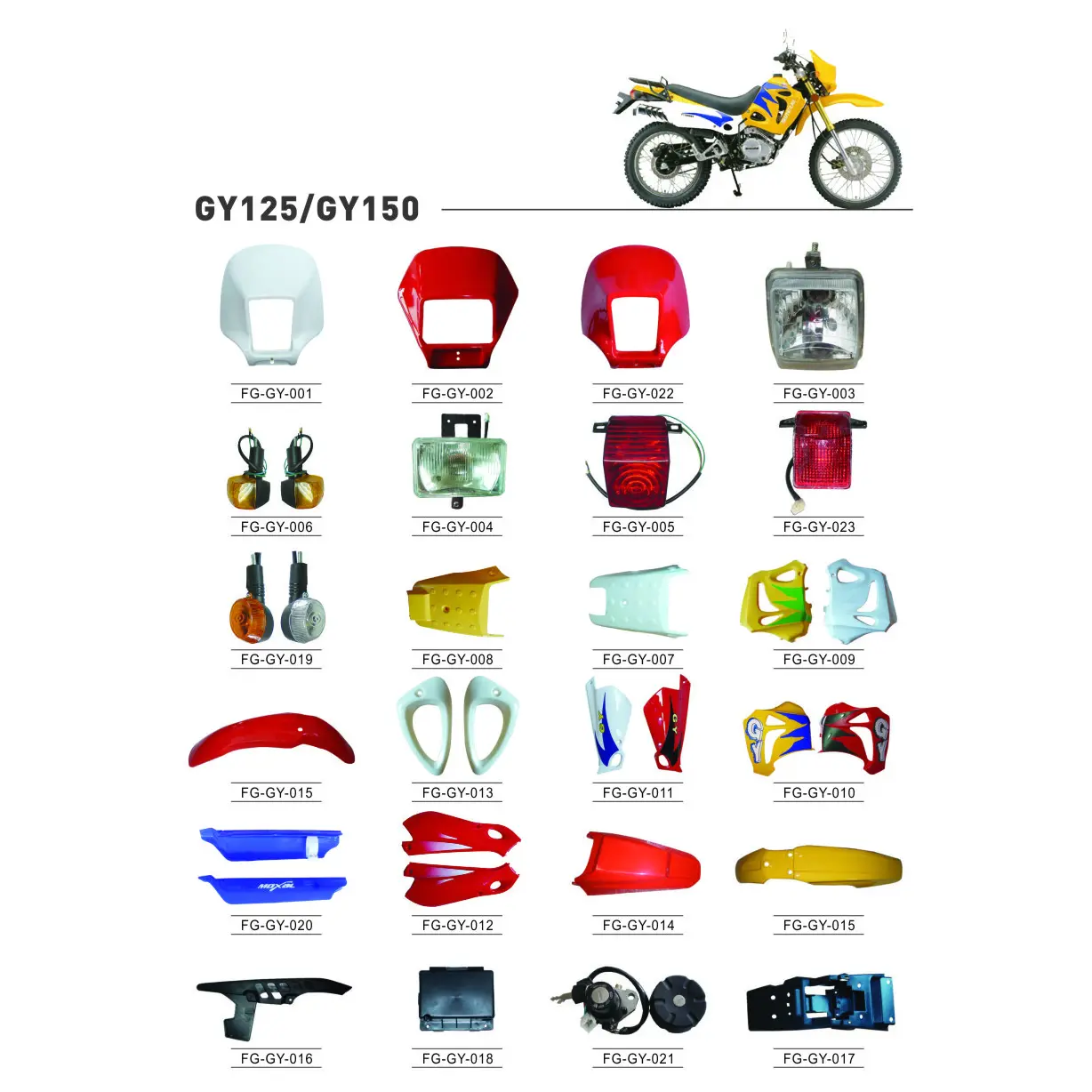 Piezas de motocicleta GY125 GY150 GY200, piezas de repuesto de motocicleta de China, piezas de motocicleta de América del Sur