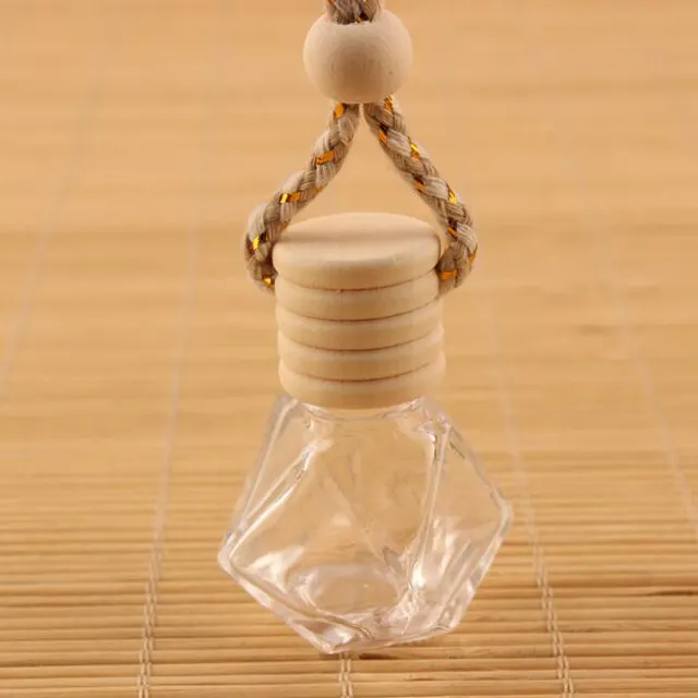 Botella vacía de perfume con forma de rombo para coche, difusor colgante con tapa de madera, 6ml