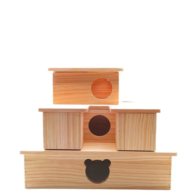 Hamster ba chân gấu vàng bằng gỗ nhiều phòng log vỏ sò ấm áp thoát khỏi nhà nền tảng cảnh quan chống cắn