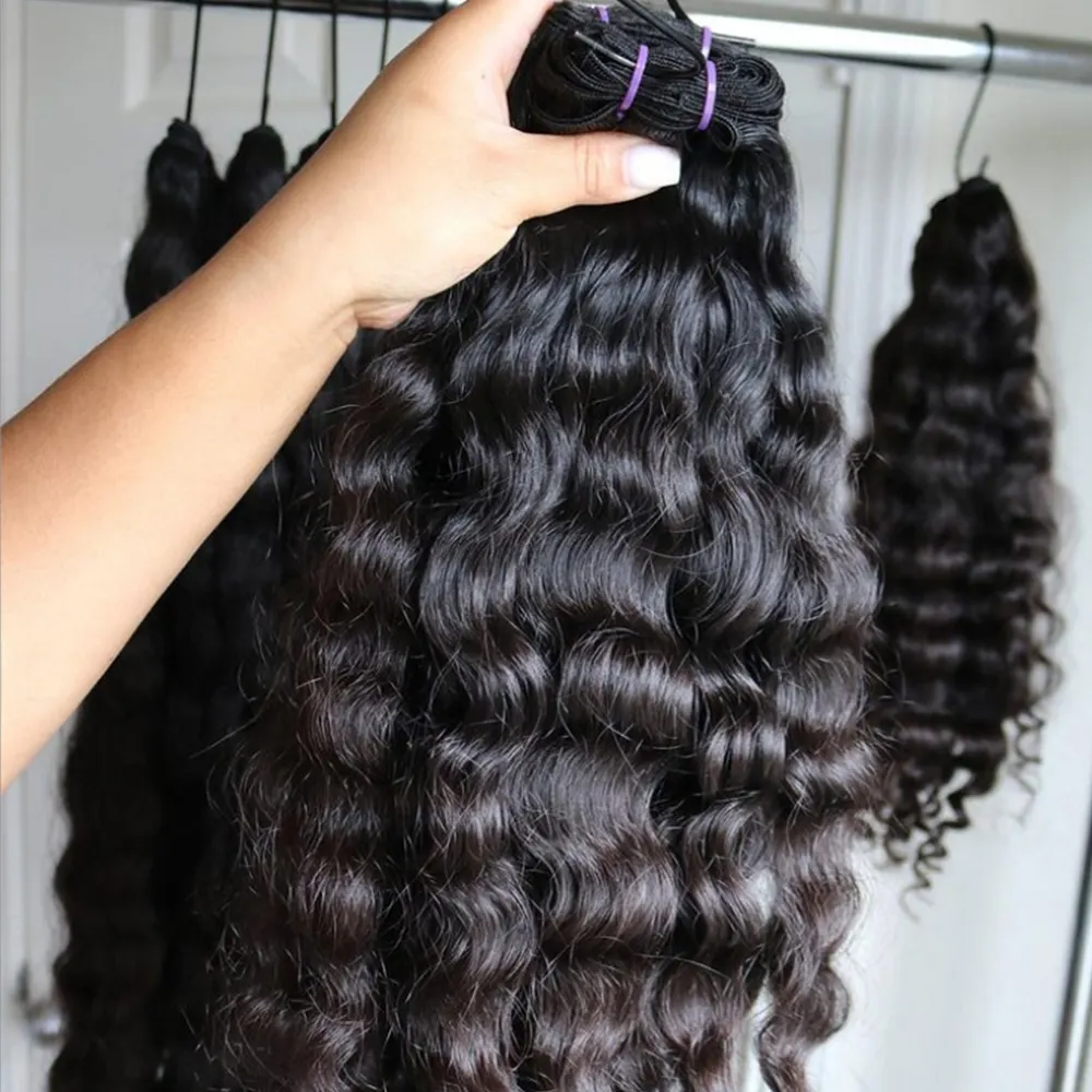 Pacotes de cabelo de trama humana onda de água fornecedor de cabelo templo 100% não processado brasileiro forma natural cru indiano
